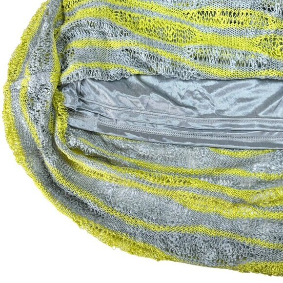 NWOT VERTIGO Sheer Knit Maxi Dress Sz.L Gray Yellow Belted Beach Summer Mesh - Picture 9 of 12